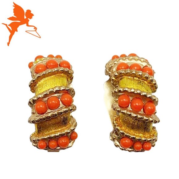 1960's Palm Beachy Goldtone Metal Clip-On Hoops - Picture 2 of 8